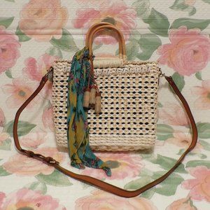 Patricia Nash Ceriana Square Straw Satchel Corn Husk Woven bag  and scarf
